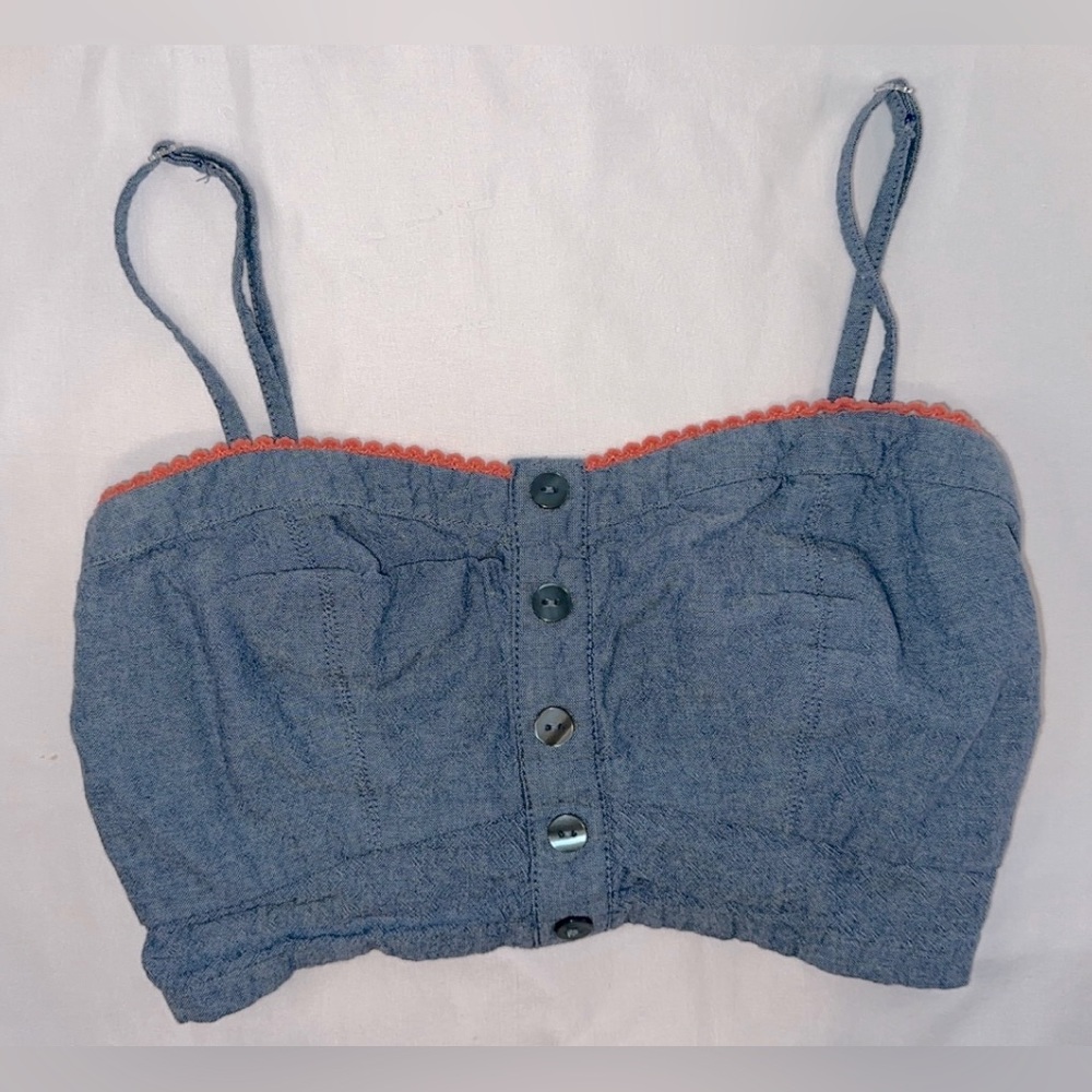 Takara Spaghetti Strap Crop Top Shirt Denim Blouse
